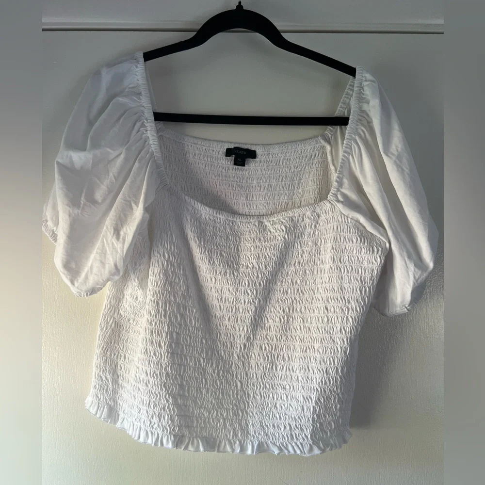 J. Crew Smocked Broken In Jersey Puff Sleeve Cropped Top Coquette Soft Girl Boho